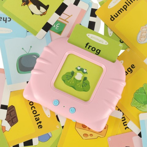 Zabawka edukacyjna czytnik do fiszek kart edukacyjnych do nauki słówek z języka angielskiego 112 kart różowy