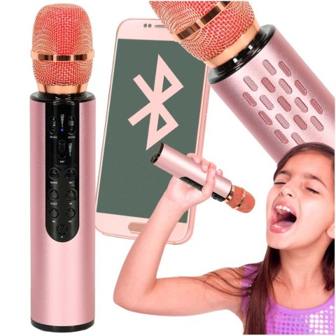 Mikrofon bezprzewodowy karaoke dla dzieci głośnik Bluetooth 2000mAh karta SD USB wysoka jakość różowy